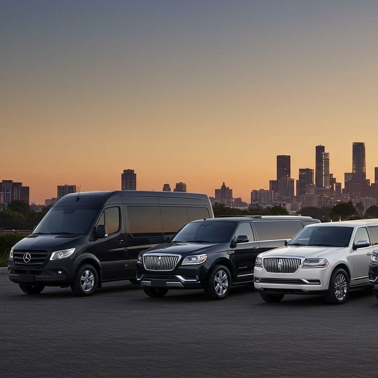 Fleet of Retal Limousine cars: sedans, SUVs, and Hiace vans serving airports and cities in Egypt